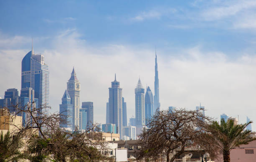 Skyline view of tall, modern buildings in Binghatti Hills, highlighting the urban rental options available.